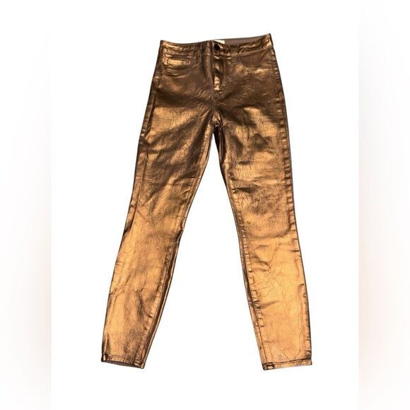 🔥 L'Agence Margot in Pine Bark Bronze Foil Crackle High Rise Skinny pants sz 27 - Picture 2 of 10